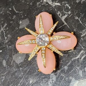 Ann Taylor Starbust Cross Brooch Rhinestones Pink Gold